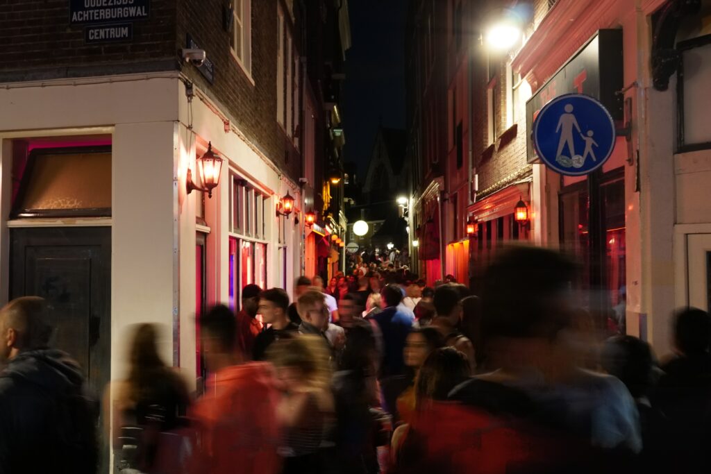 A crowd in the Red-Light District