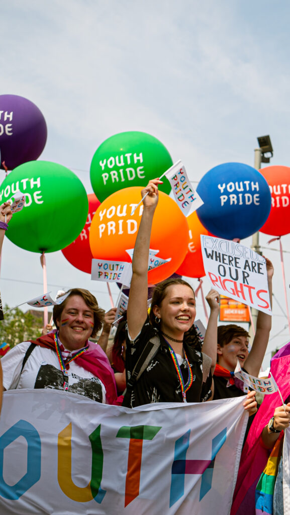 Young people marching during the gay pride Amsterdam