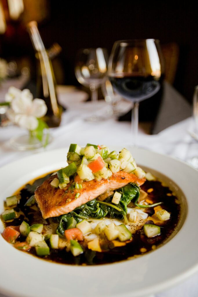 A salmon dish during a dining experience Amsterdam.